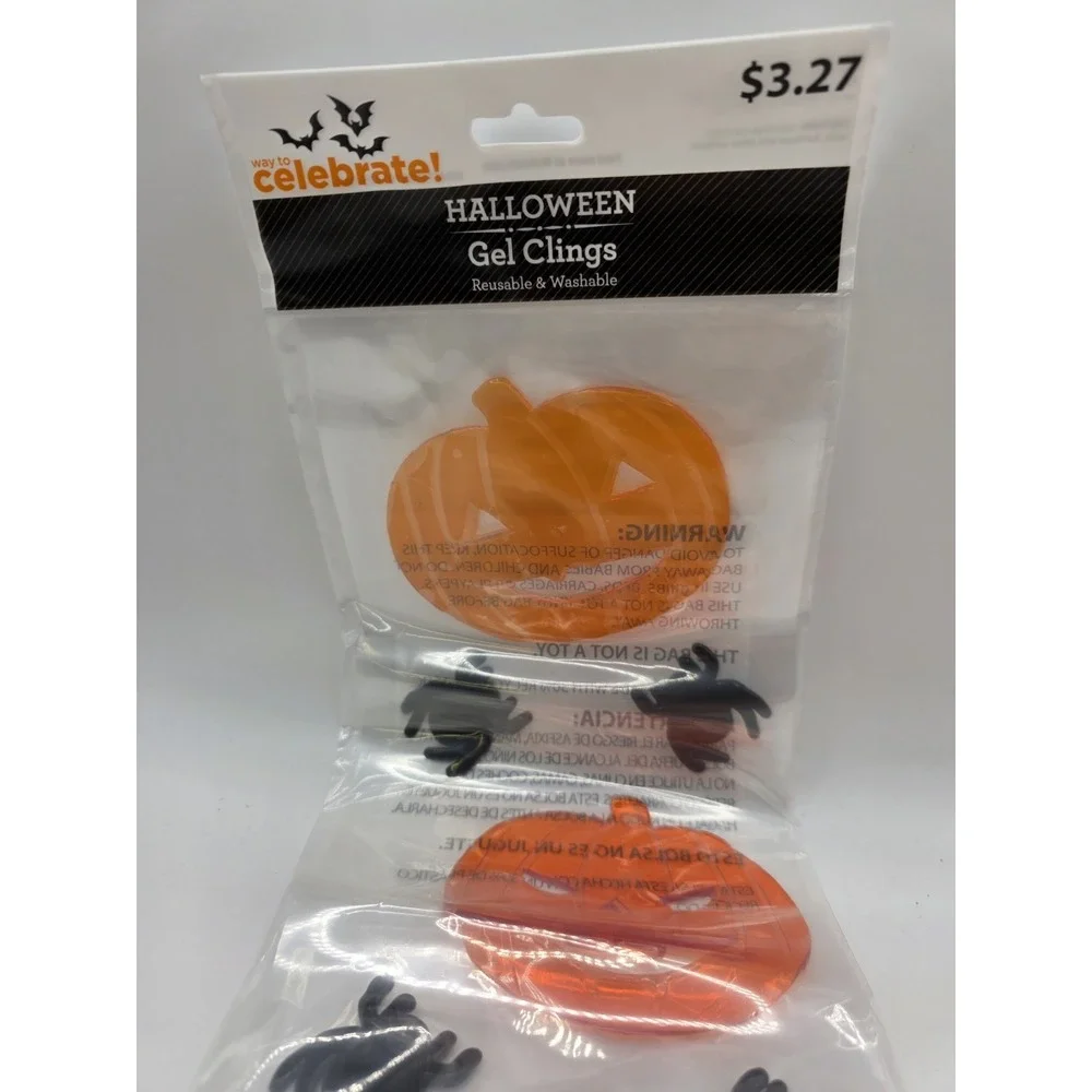 Gel Window Cling Halloween Spiders Pumpkins